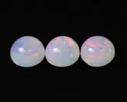 6.08ct 3pcs Set Non-Resin White Opal with Red Fire Cabochon 8.7 mm Lab Grown