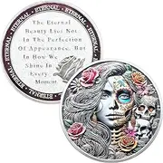 1.57 Inch Motivational Challenge Coin - Eternal Beauty Design with Skull and Flower, Inspirational Quote Gift