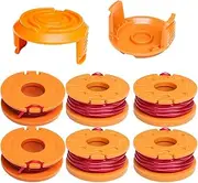 ValueHall 0.065" Replacement Trimmer Spool 10ft String Trimmer Line for Worx WA0010 WG150 WG151 WG154 WG155 WG160 WG163 WG175 WG180 V7C04 (6 Spools, 2 Caps)