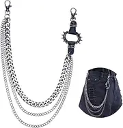 [Annlpoy] Double Layer Denim Chain Punk Jean Chain Wallet Chain for Men and Women, Coin Purse and Card Holder, Multi-purpose Fashion Accessory, Silver, 54 cm, 54cm, Stainless Steel, No