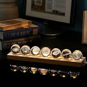 7 Galactic Crystal Ball Décor with LED Wooden Light Stand - 3D Earth Moon Saturn Galactic System 40mm Crystal Sphere Ideal for Decorative Gift