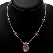 Rosetta Picture Jasper & Garnet 925 Sterling Silver Necklace Jewelry N-1004
