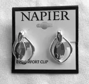 New on Card Silver Tone NAPIER EZ Comfort Clip Earrings #41-6