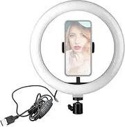 10 Inch Ring Light Beauty Fill-in Light Dimmable 3 Lig ng Modes 3000K-6500K USB Powered with Ballhead Adapter Phone Holder for Live Multicolor569 Ring Light & Ballhead Adapter & Phone Holder