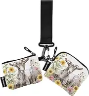 [XYMZR] Goat Grass Flower Mini Zip Around Wristlet keychain Wallet for Women Personalized Pattern Detachable Dual Pouch Wristlet Portable Wallet Phone Coin Purse, Multi-colored, One Size