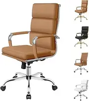 [ALFORDSON] Office Chair with Height Adjustable SGS Listed Gas Lift, PU Leather Home Ergonomic Desk Chair with Removable Armrest Cover, Padded Computer Chair for Gaming, Max 150kg(High Back Esmae Brown)