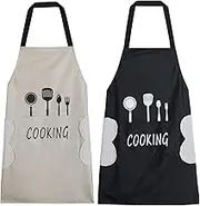 2 Pack Kitchen Apron with Hand Wipe ,Water-drop Resistant with 2 Pockets Cooking Bib Aprons for Women Men Chef