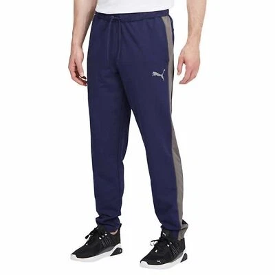 Puma Mens Training Pants XXL Navy Gray Side Stripe Adjustable Waist Cotton Blend