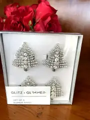 Glitz & Glimmer CHRISTMAS TREE Napkin Rings Set of 4