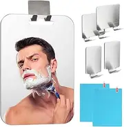 [ZUJIACUN] Shower Mirror Anti Fog, 25 * 20CM Extra Large Fogless Shower Mirror,Shaving Mirror with 4 Steel Razor Hooks,Cosmetic Mirror with 2 Anti-Fog Film