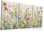 Framed Colorful Wildflower Canvas Wall Art Set Of 3 12"x16" Canvas Colorfuls