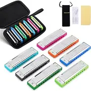 [East top] Harmonica Set of 7, 10 Holes 7 Colors Diatonic Blues Harmonica Set For Adults, Professionals and Students, as a Gift