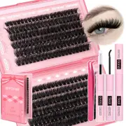 Full Lash Extension Kit 240Pcs DIY Individual Eyelashes Kit 80D+100D Cluster Las