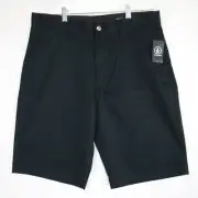 Volcom Shorts Mens 33 VMonty Stretch Chino Casual Flex Flat Front Black NWT