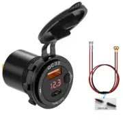 Dual USB QC3.0 Port Car Charger Power Outlet Adapte 12V-24V Voltmeter 60CM Line
