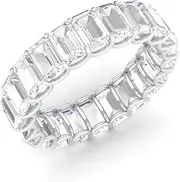 [Diamondere] Natural and Certified Gemstones Wedding Ring in Sterling Silver | Emerald Cut Full Eternity Stackable Band Size 4 to 8