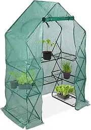 [Relaxdays] Green Walk-in Foil Greenhouse, Balcony & Garden, Folding Grow Tent with Shelf, HWD 195x138x72cm