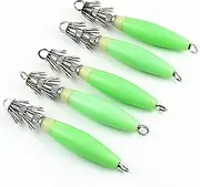 Squid Jig Fishing Lure, 5 Pcs Luminous Calamari jigs Hooks, Plastic Baits Tackle Fishing Gear Artificial Spinner Lures Kit Jig Hook Luminous Tail Glow in Dark Metal Jig Metal Jig Lure