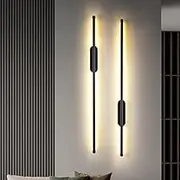 BAMDECOR Modern Minimalist Wall Light Long Tube LED Black Bedside Sconces Wall Lights with with Acrylic Shade, Wall Mounted Deco Lamp for Living Room Bedroom Bracket Light (4000K)