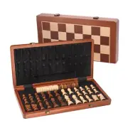 15" Folding Wooden Chess/Checkers Board Game with Game Pieces. Kids/Adults Games