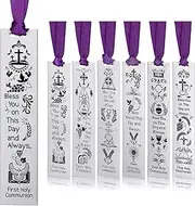 6 Pcs First Holy Communion Bookmark Bless on This Day and Always Reading Marker Confirmation Live by The Spirit Metal Bookmark Baptism Bookmark with Ribbons for Baby Shower Birthday (Communion)