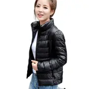 Nevenka Womens Lightweight Puffer Jacket Winter Stand Collar Short Coat-Black