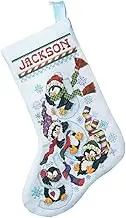Janlynn 80-0477 Penguin Joy Stocking Counted Cross Stitch Kit, 18" diagonally, Light Blue