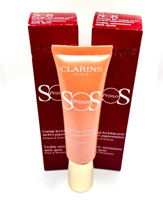 Clarins SOS Face Primer #03 Coral: Visibly Minimizes Dark Spots Set of 2 New
