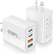 2 Pack USB C Charger, Total 40W Type C Fast Charger AU Plug, Multi USB C Wall Charger Compatible with iPhone 12 13 14 15 16 Pro Max XR 8, Samsung Galaxy S22,S21,Note 10 9, LG