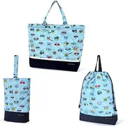 COLORFUL CANDY STYLE NS780100 Gusseted Bag with Reflector, Drawstring 3-Piece Set, Water Repellent, Lightweight Type, Preparation for School Admission, Cute Boy, Accel Fully Open Car (Light Blue)