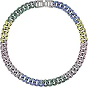 [Southern Carat] Rainbow Iced Out Cuban Link Chain Necklace – Mens Hip Hop Jewelry with Multicolor CZ Stones, Black Finish, 45cm/50cm/55cm