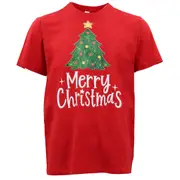 New Kids Christmas Xmas T Shirt Tee Tops 100% Cotton Boys Girls Gift Red White - Tree (Red) B
