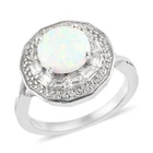 1.10ctw Lab Created Opal & White Topaz Ring Platinum/Sterling Silver Size 6 & 9