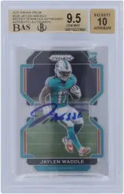 Jaylen Waddle Miami Dolphins Signed 2021 Panini Prizm 338 BAS 9.5/10 Rookie Card