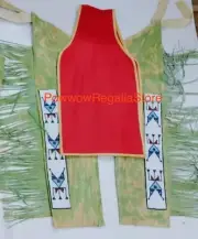Old American Style Beaded Buckskin Hide Leggings & Wool Breech Cloth