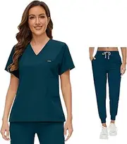 [VIAOLI] Scrubs for women set - Stretchy Scrub Top & Jogger Scrub Pants Womens Scrubs,Nursing Scrubs for women set Clearance