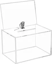 Acrylic Donation Box With Lock and Sign Holder, 16x11.5x10cm Portable Clear Suggestion Container, Multipurpose Raffle Box for Fundraising, Voting, Charity, Ballot, Contest, Suggestions (A)
