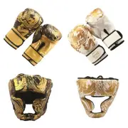 2 Pairs Head Guard & 14oz Boxing Gloves MMA Training Sparring Protective Gears