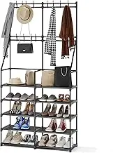 3-in-1 Double Row Coat Rack Freestanding with Shoe Storage Entryway Organizer 5-Tier Shoe Rack, 16 Hooks, Hall Tree for Home or Office, Black