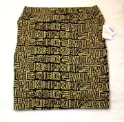 LuLaRoe Cassie skirt adult size 2XL yellow geometric shapes lines on black NWT