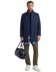 [Oxford] Dunbar Wool Herringbone Coat in Navy