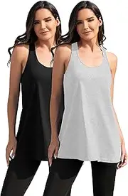[IPOVE] Women's Tank Tops Sleeveless Racerback Yoga Shirts Cotton Workout Tops Loose Fit for Sports Athletic Running 2 Pack