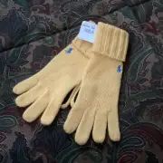 Ralph Lauren Polo Player Logo Golden Yellow Lambswool & Black Suede Knit Gloves