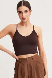 Brown Crop Singlet Top Seamless - Size XL, Women's Bralette