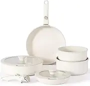 Vkoocy Pot and pan Set with Removable Handle, Nonstick Cookware Set Detachable Handle, Induction Kitchen Camping Stackable Pots Pans, Dishwasher/Oven Safe, Cream