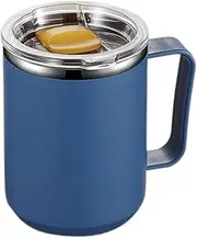 Insulated Coffee Cup Handle Steel Cup with Handle 450ml, Reusable Metal Camping Water Cup with Lid, Double Wall Thermal Cup for Coffee, Tea, Outdoor