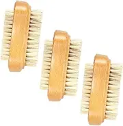 OSOLADY 3Pcs Double Sided Wooden Nail Brush Natural Boar Bristle Fingernail Toe Cleaning Brush Ergonomic Grip for Easy Use Nail Art Grooming
