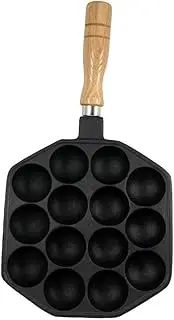Ikenaga Iron Works Takoyaki 14 Holes, Induction & Gas Compatible, Cast Plate, Wooden Handle, Snack Gourmet, Manmaru Plate