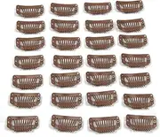 JFFX 20pcs Metal Snap Clips for Hair Extensions DIY Clip in on Hair Extension Wigs 9 Teeth 32mm 1.2g/pc Black Brown Beige Color (Light Brown)