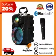 Portable Rechargeable Bluetooth Party Karaoke Speaker RGB Lights + 1.8m Mic